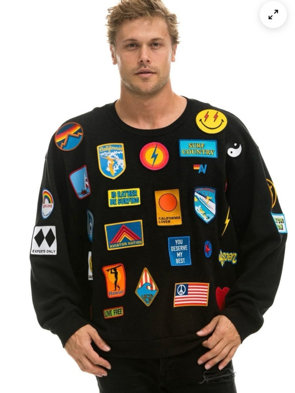 Aviator Nation VINTAGE PATCH RELAXED CREW SWEATSHIRT - BLACK XS NWT - Picture 2 of 9